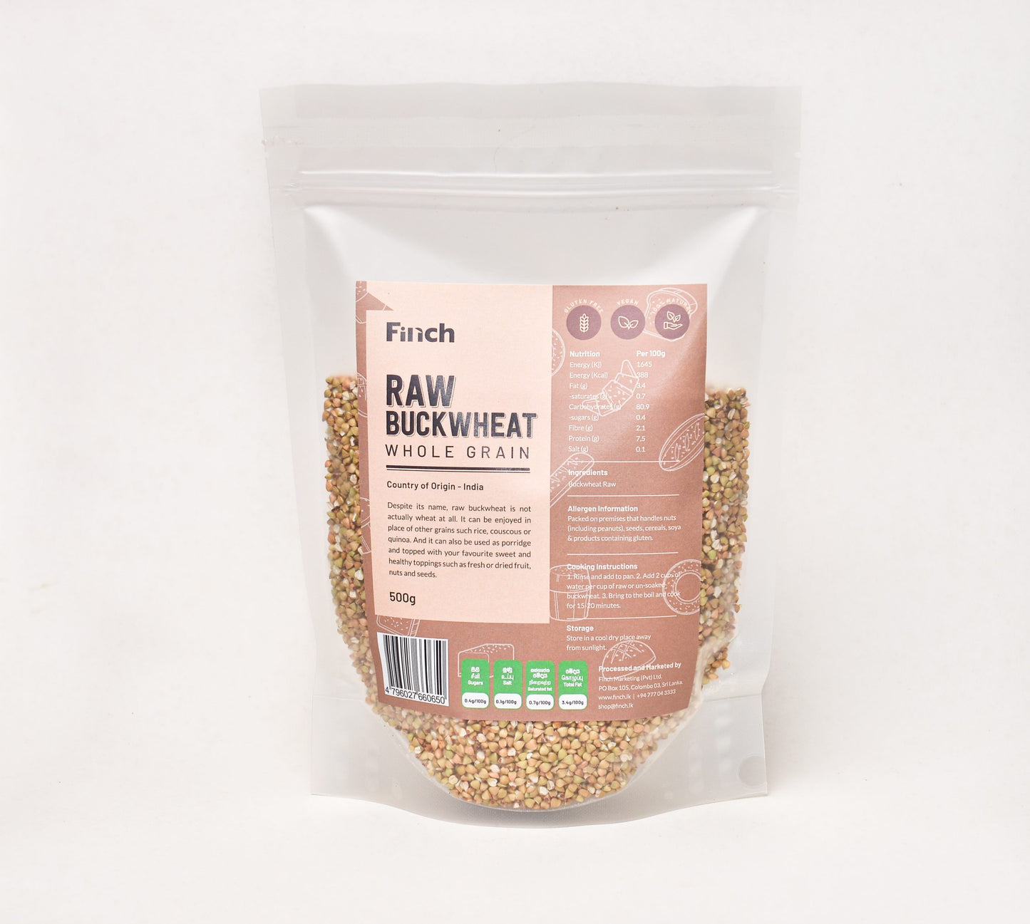 Finch Raw Buckwheat Whole Grain 500g