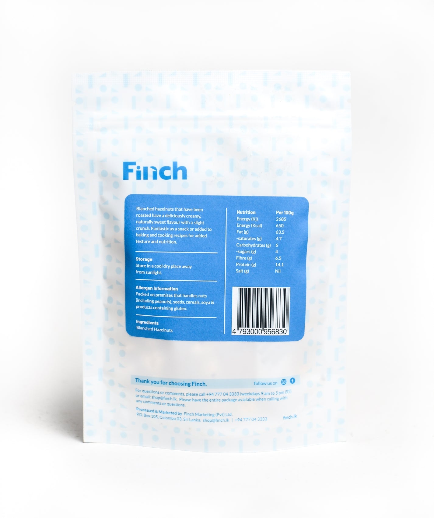 Finch Hazelnuts Roasted & Blanched 75g