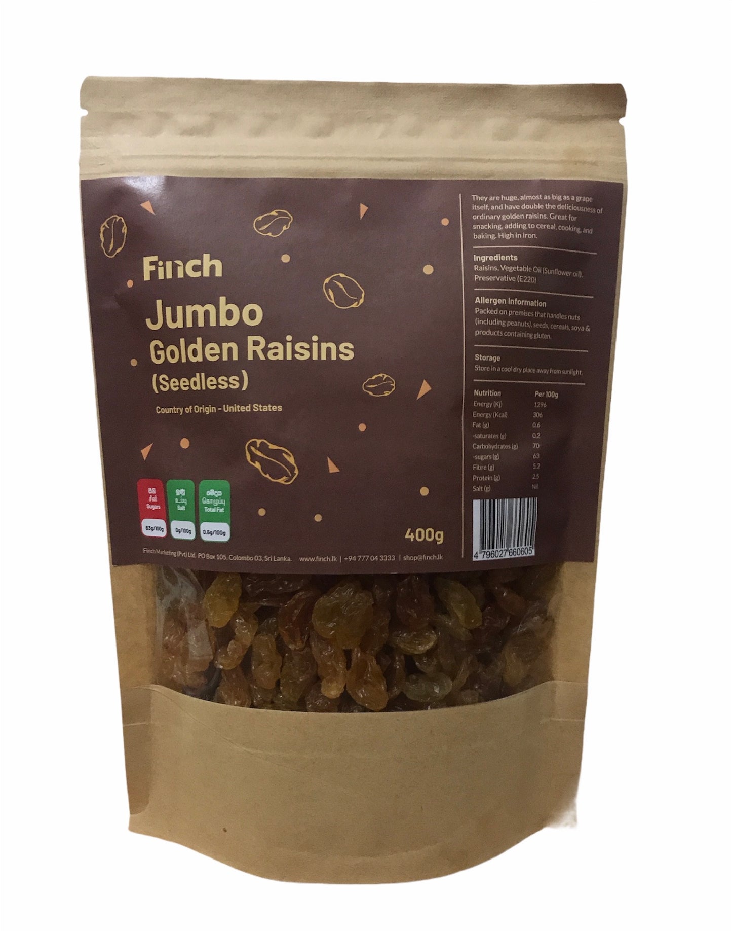 Finch Jumbo Golden Raisins (American Seedless) 400g