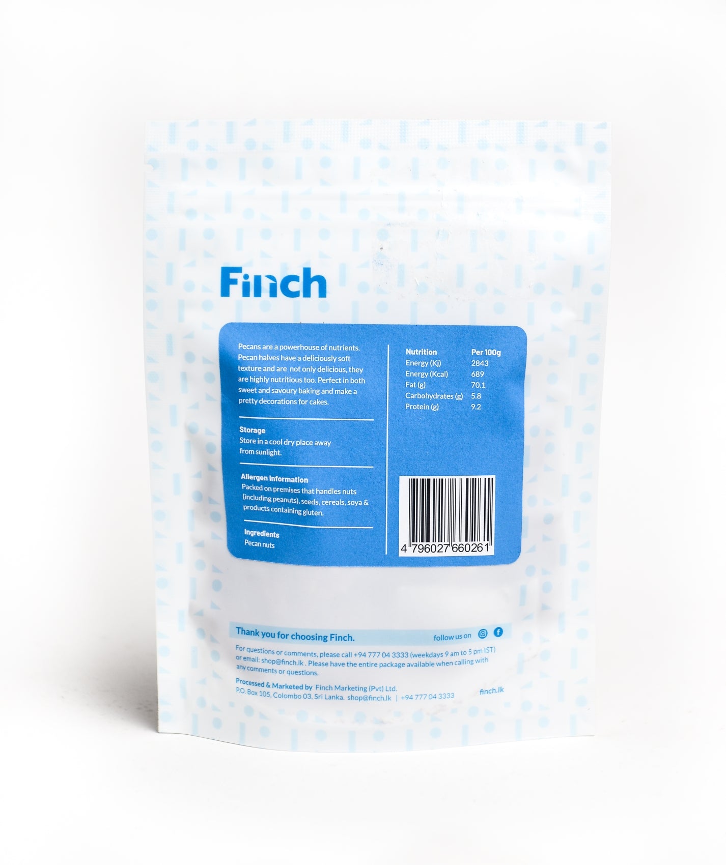 Finch Pecan Nut Halves RAW 75g