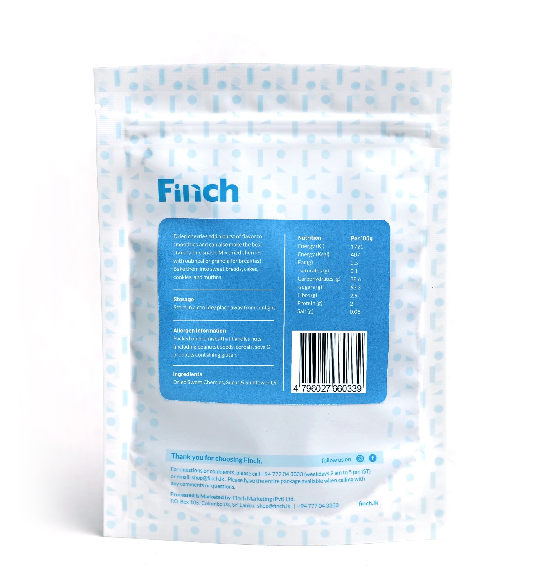 Finch Dried Sweet Red Cherries 75g