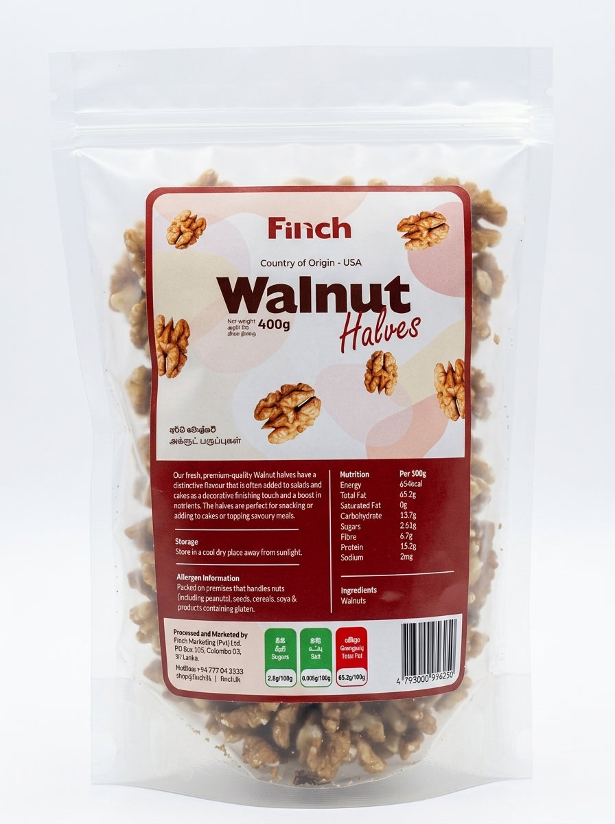 Finch Raw Californian Walnuts Halves 400g