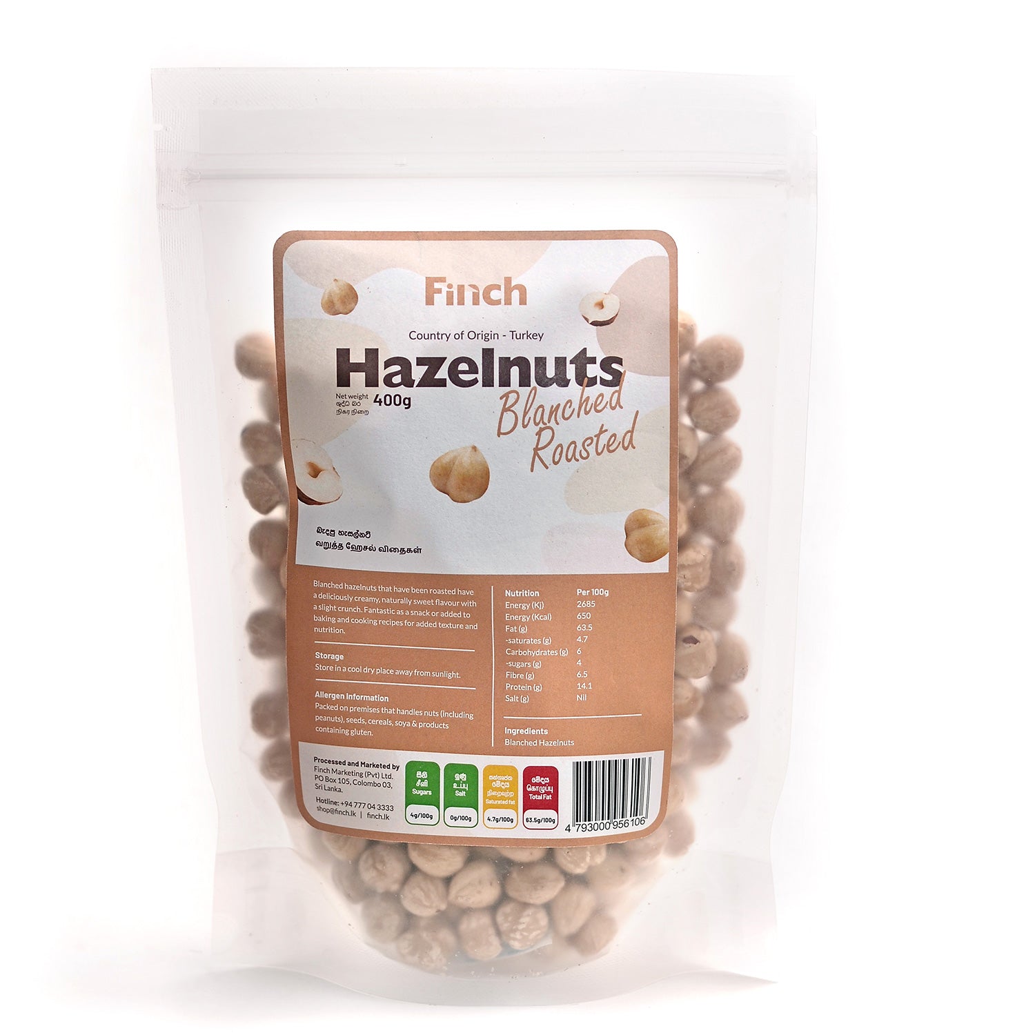 Finch Hazelnuts Whole, Blanched &amp; Roasted 400g