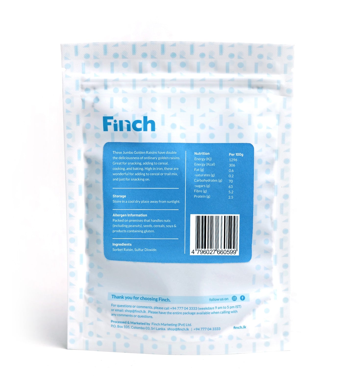 Finch Jumbo Golden Raisins 75g